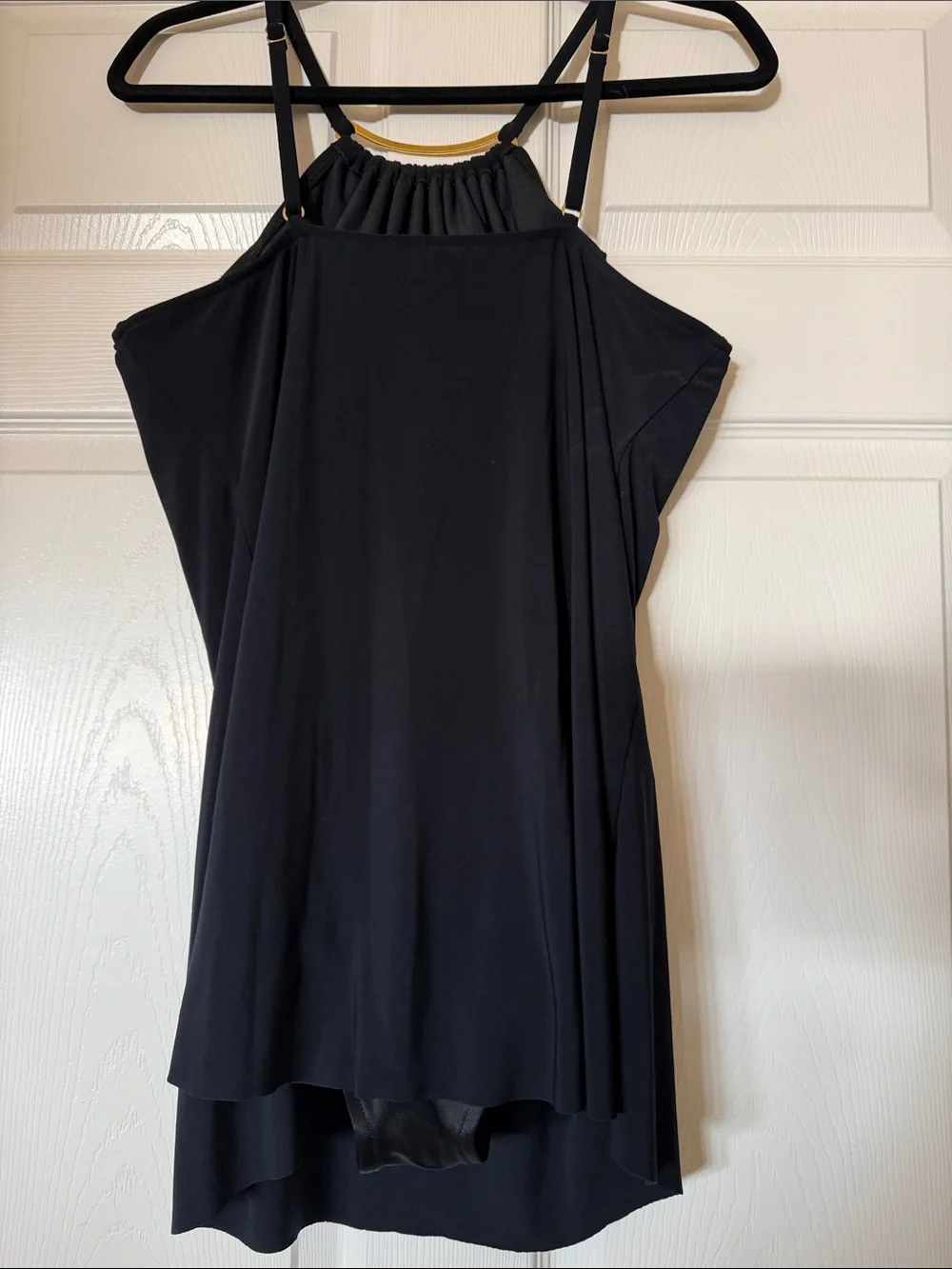 Magicsuit Black Halter One-Piece Swimdress with Gold Neck Trim